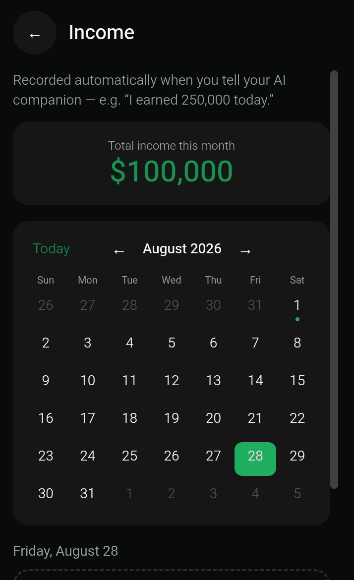 Income, logged automatically